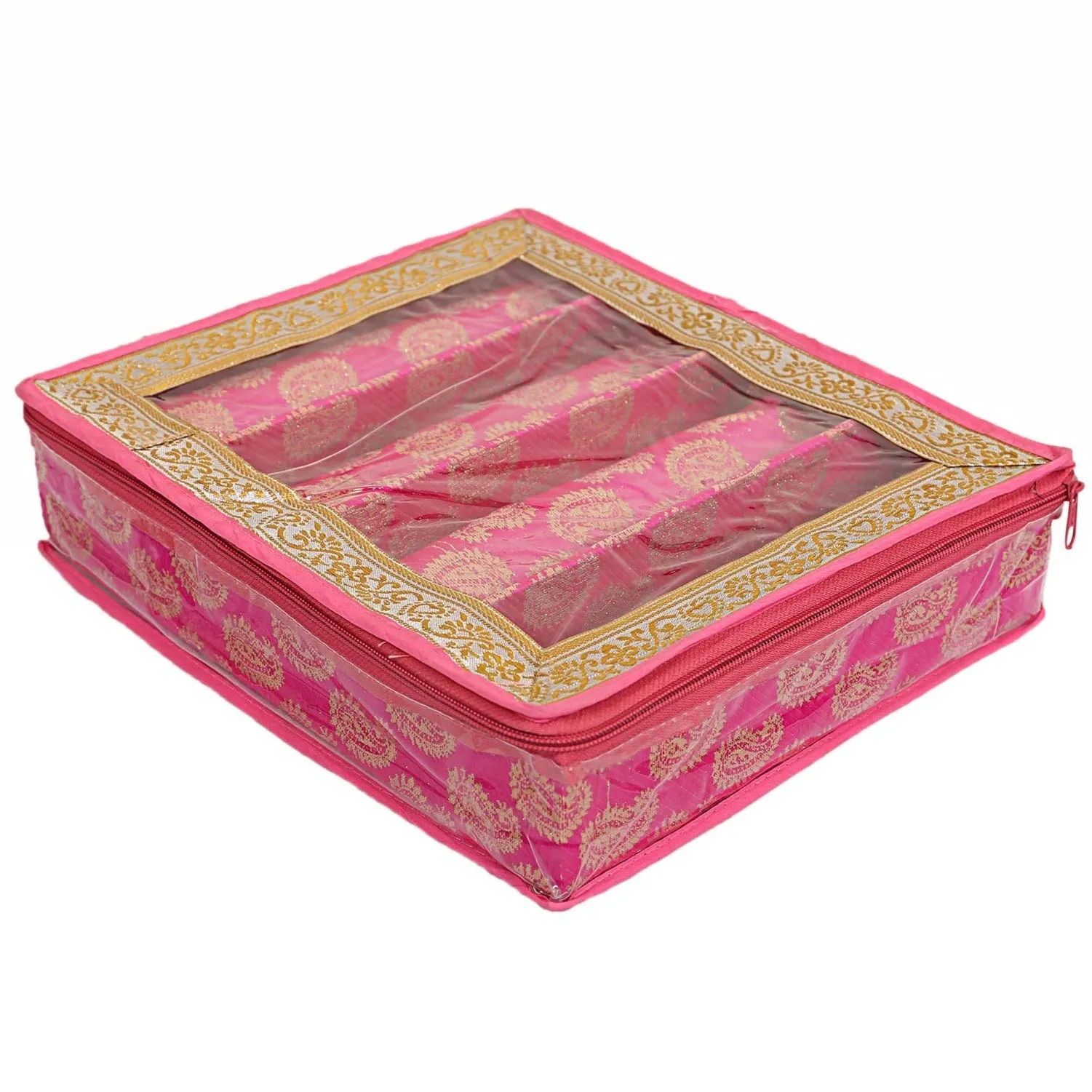 Kuber Industries Exclusive Carry Design Brocade Hardboard Four Rod Bangle Box (Pink) -CTLTC038797