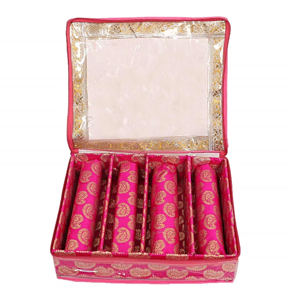 Kuber Industries Exclusive Carry Design Brocade Hardboard Four Rod Bangle Box (Pink) -CTLTC038797