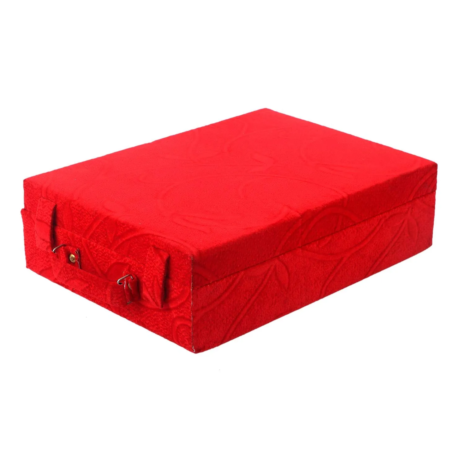 Kuber Industries Floral Design Wooden 1 Piece Four Rod Velvet Bangle Storage Box (Red) - CTKTC22721