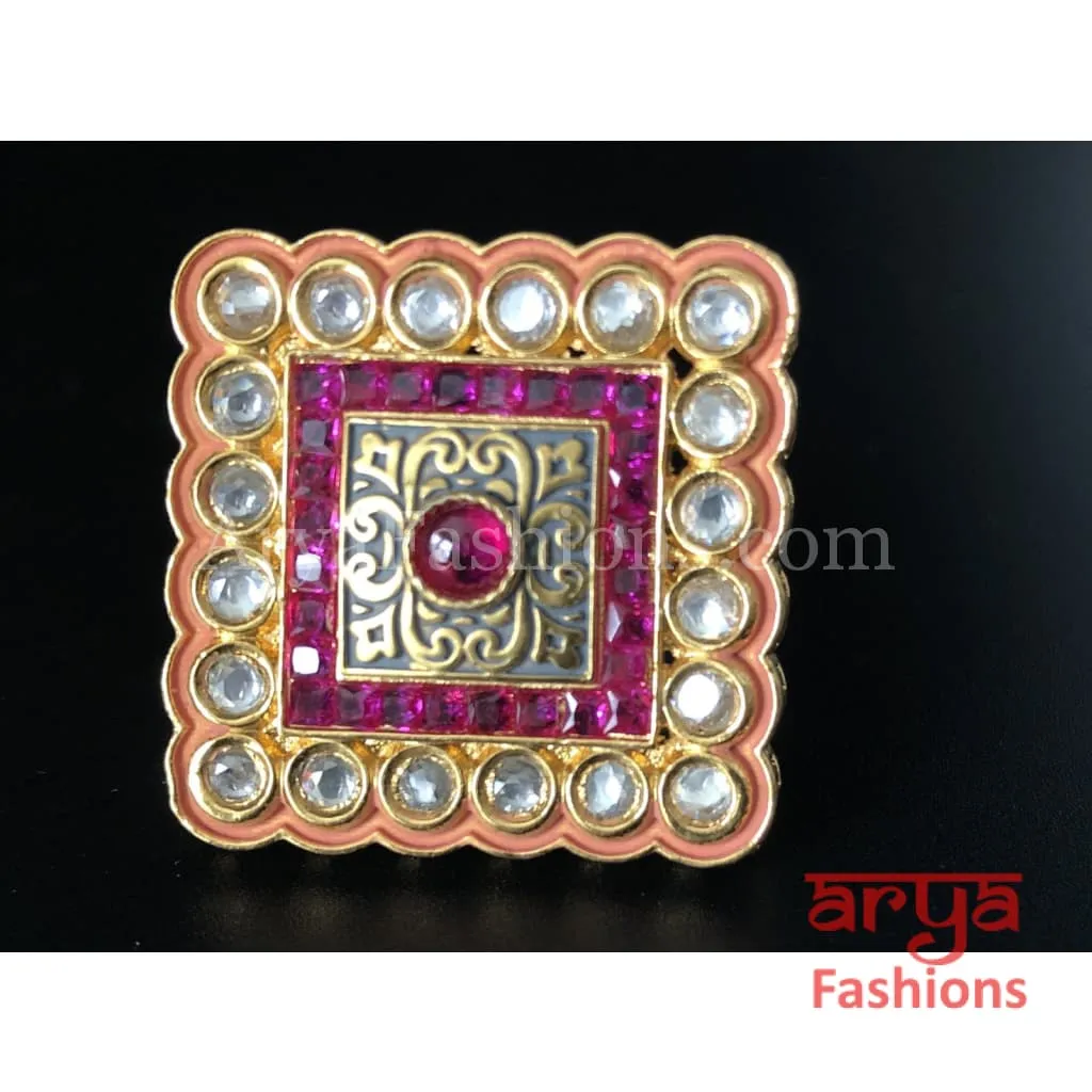 Kundan Pink Meenakari Jadau Ring