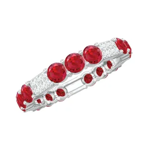 Lab-Created Ruby and Diamond Designer Eternity Band Ring