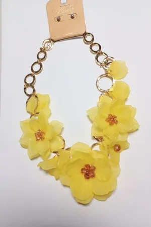 Large Yellow Flower Statement Necklace Set