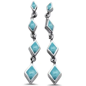 Larimar Diamond Shape Sterling Silver Stud Earrings