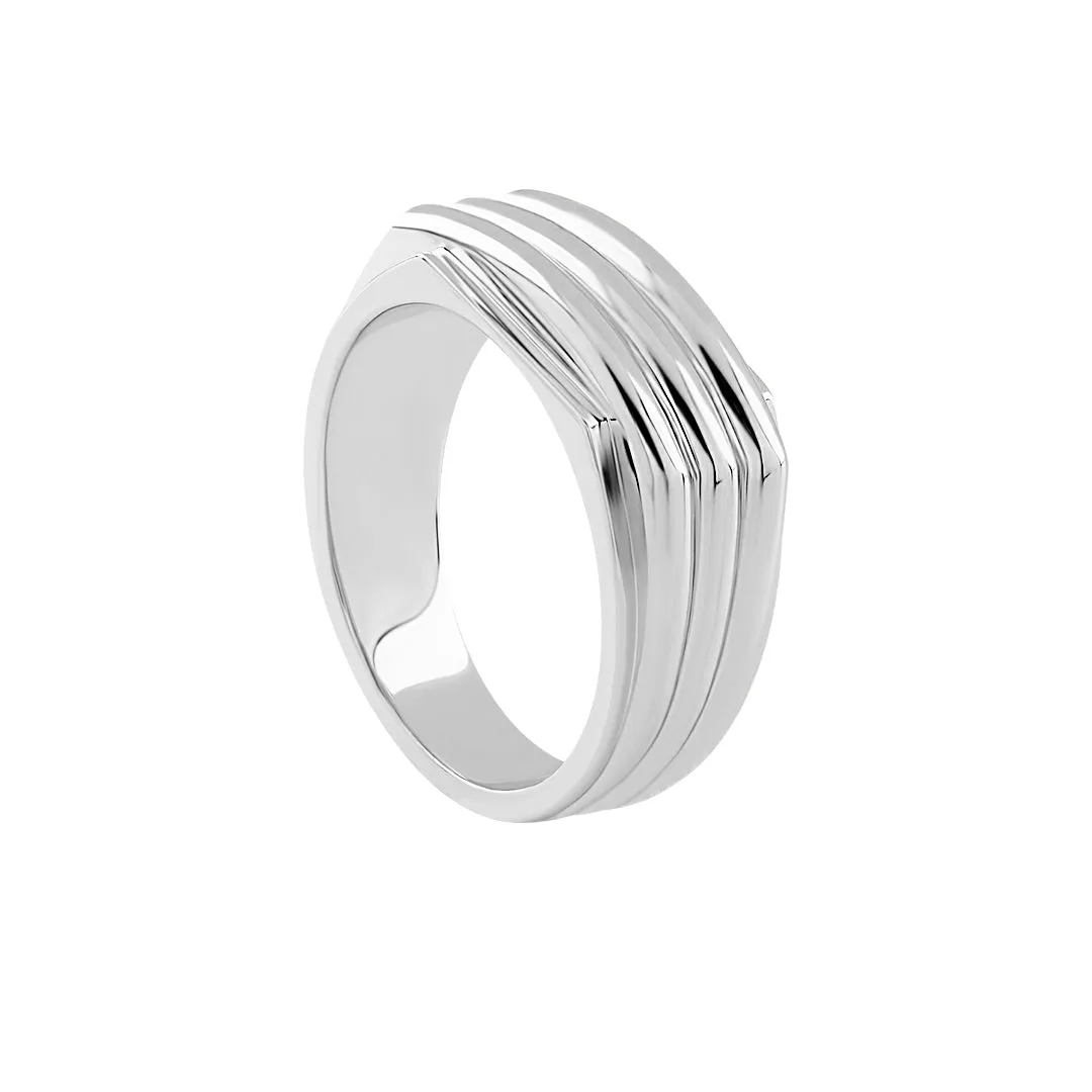 Lined Signet Ring in Silver