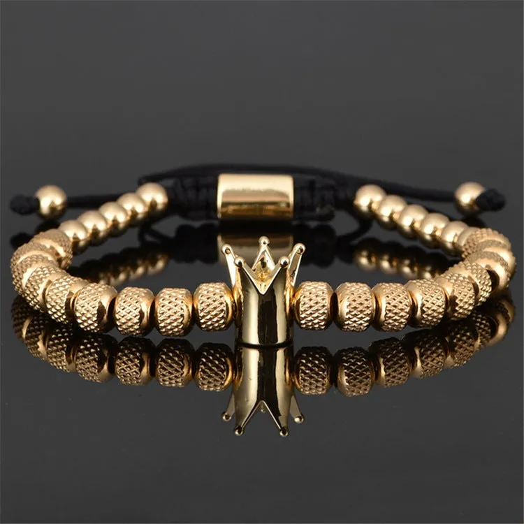 Luxury Roman Royal Crown Charm Bracelet Men Stainless Steel Geometry Pulseiras Men  Adjustable Bracelets Couple Jewelry Gift