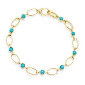 Medium Edith Link Bracelet with Turquoise Bezel Accents