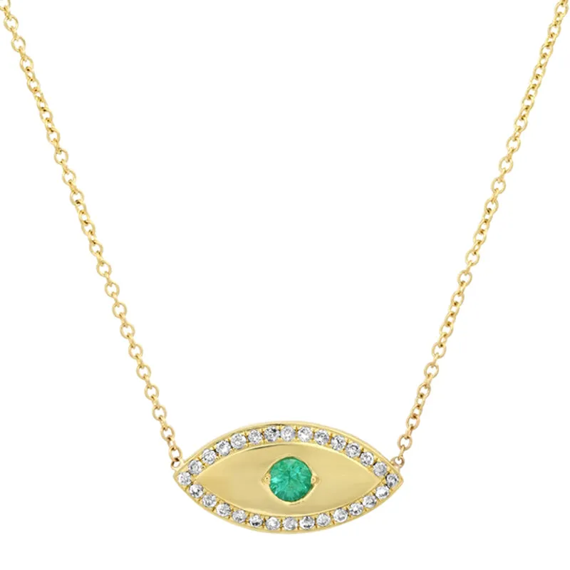 Medium Evil Eye Necklace with Emerald Center