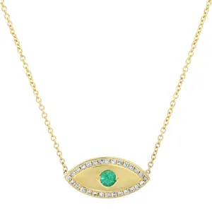 Medium Evil Eye Necklace with Emerald Center