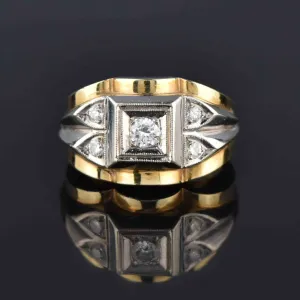 Mens Diamond Art Deco Style Signet Ring in 14K Gold