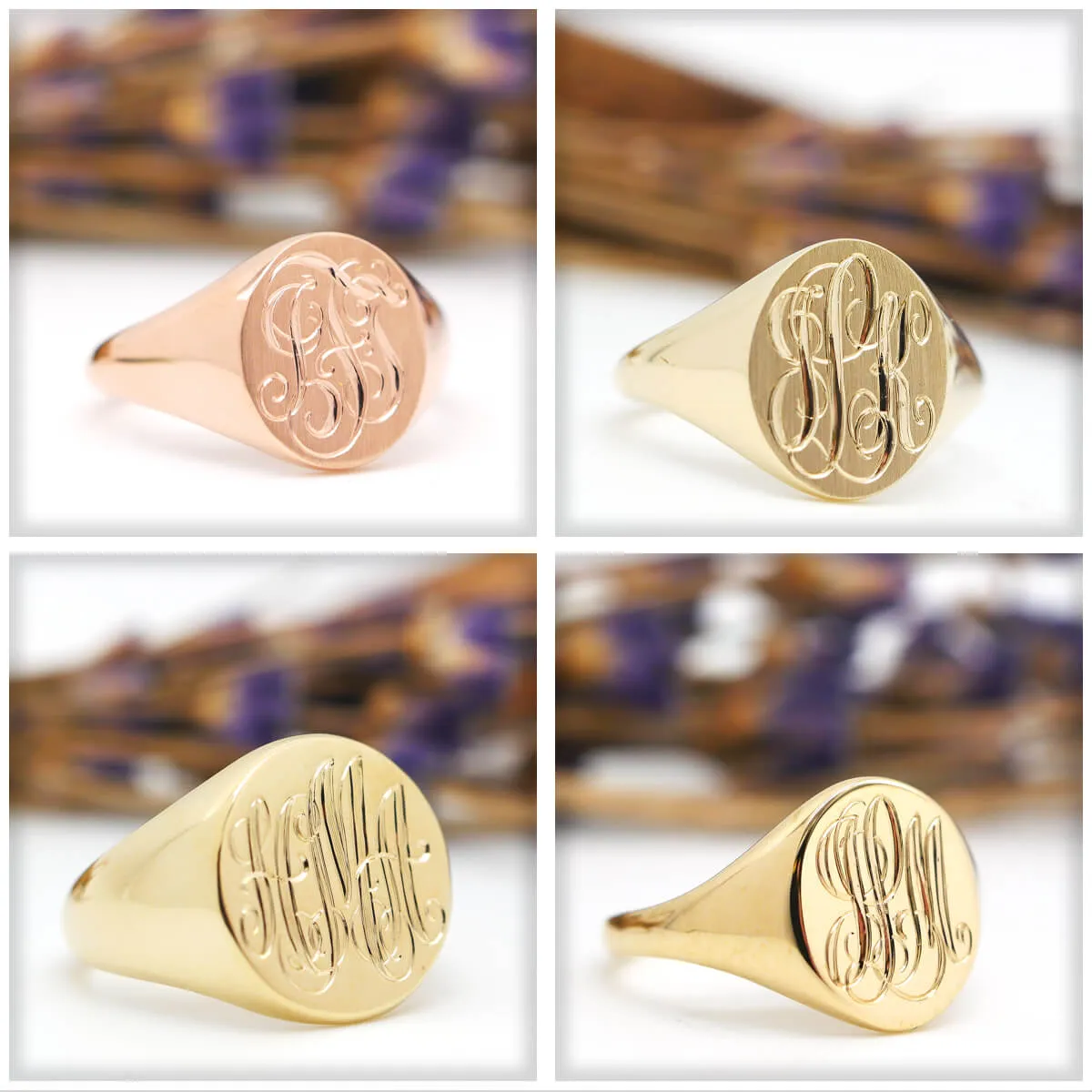 Men's Oval Signet Ring - Medium - Hand Engraved Script Monogram