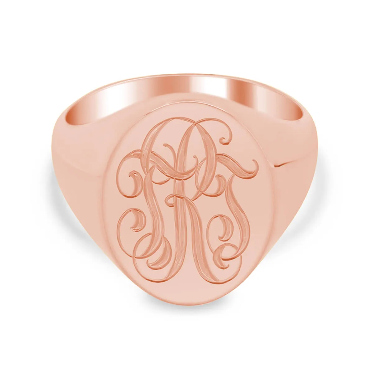 Men's Oval Signet Ring - Medium - Hand Engraved Script Monogram