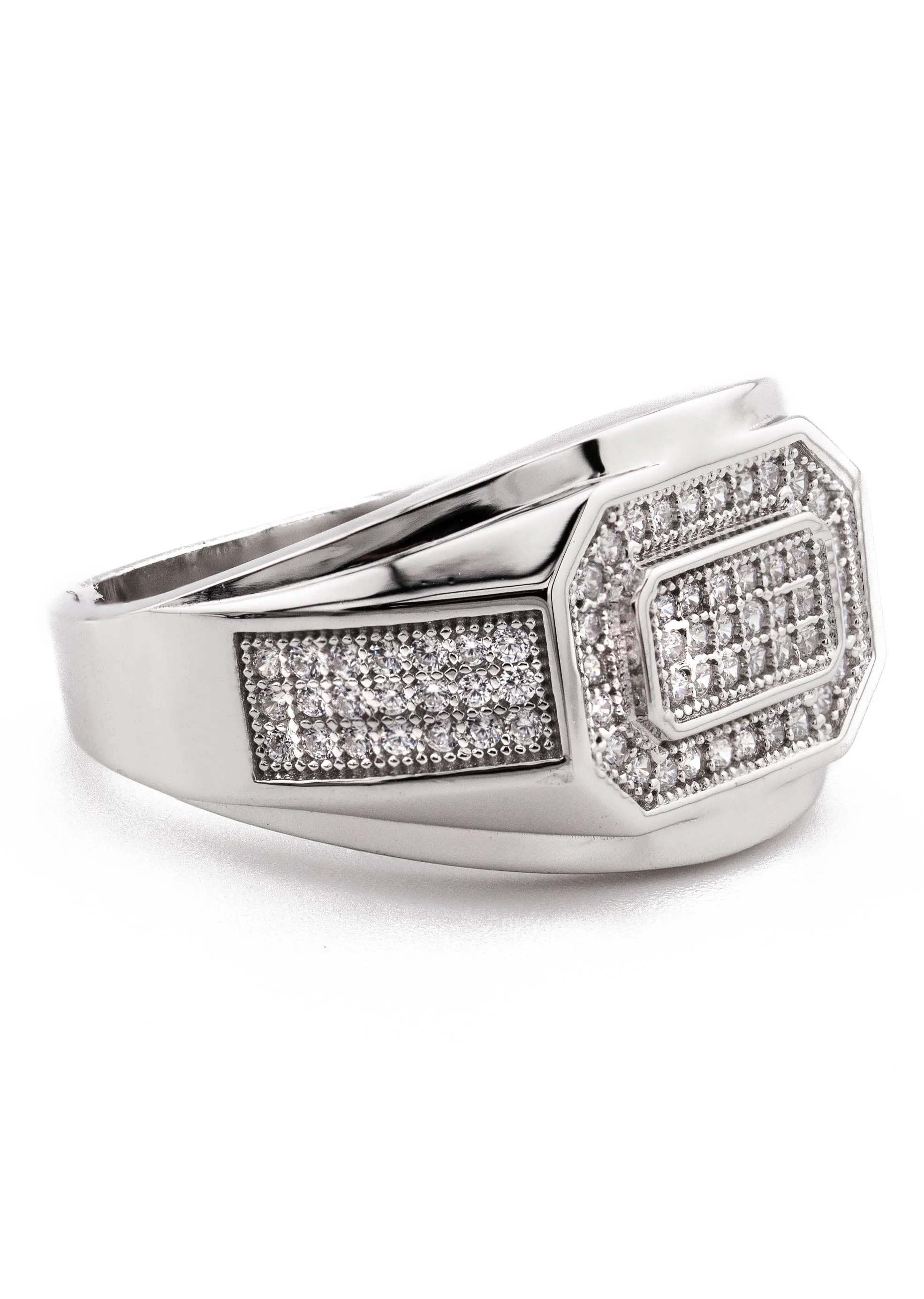 Mens Silver CZ Signet Ring | Appx 6.4 Grams