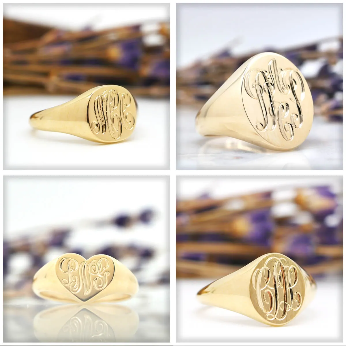 Men's Square Signet Ring - Small - Hand Engraved Script Monogram