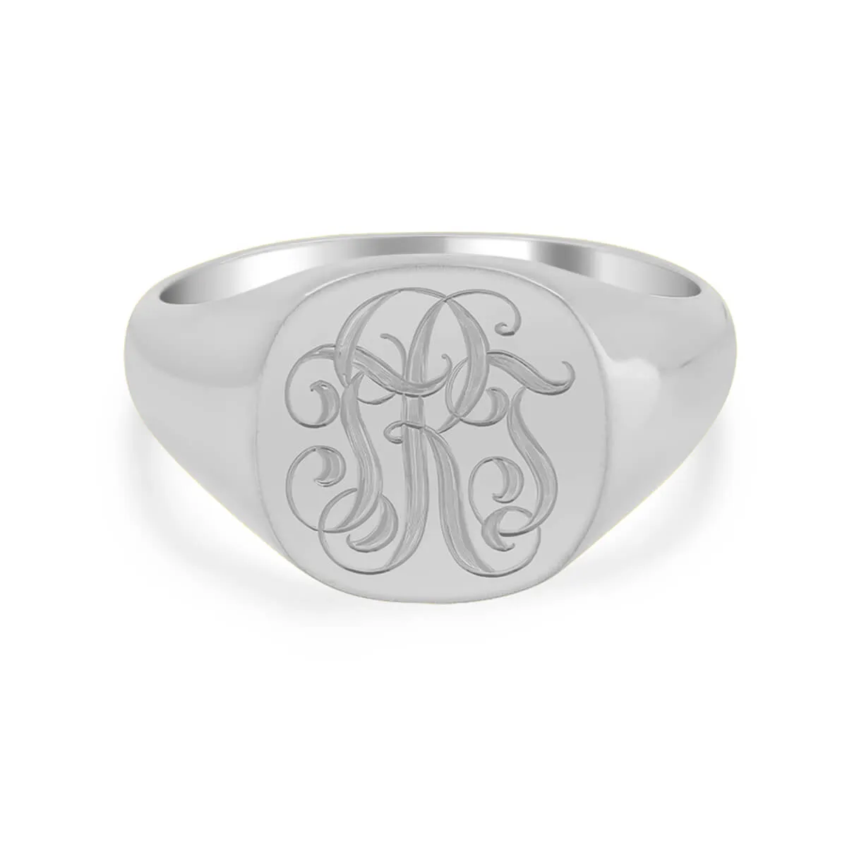 Men's Square Signet Ring - Small - Hand Engraved Script Monogram