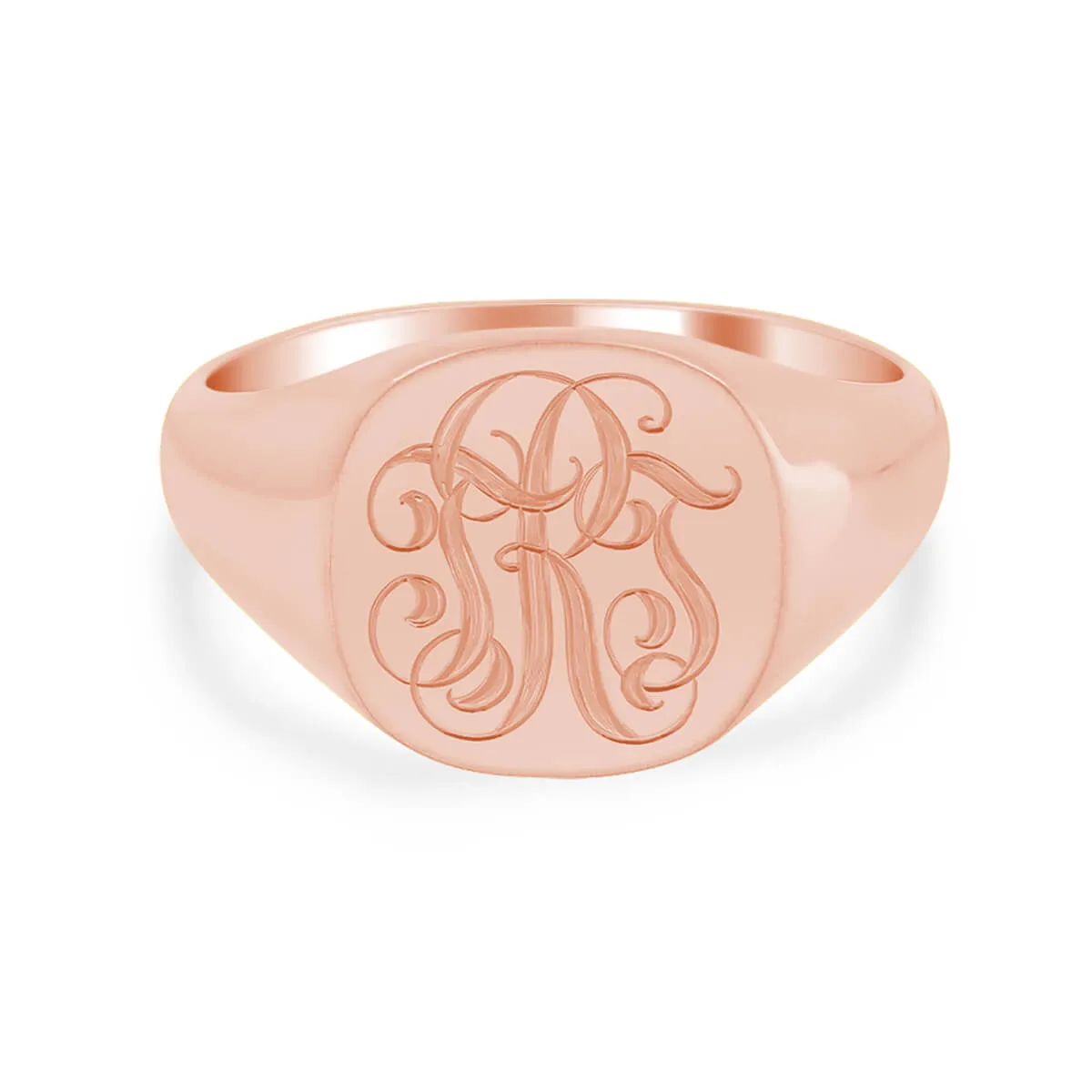 Men's Square Signet Ring - Small - Hand Engraved Script Monogram