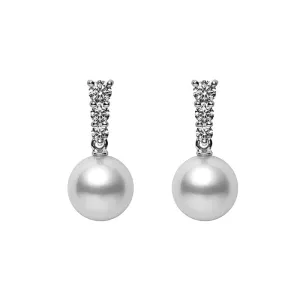 Mikimoto 18K White Gold Diamond & 7.5mm Pearl Dangle Earrings