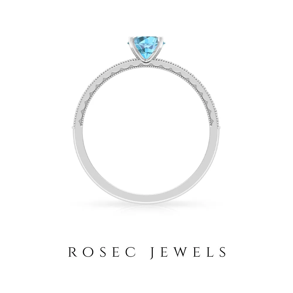 Milgrain Swiss Blue Topaz Engagement Ring with Diamond