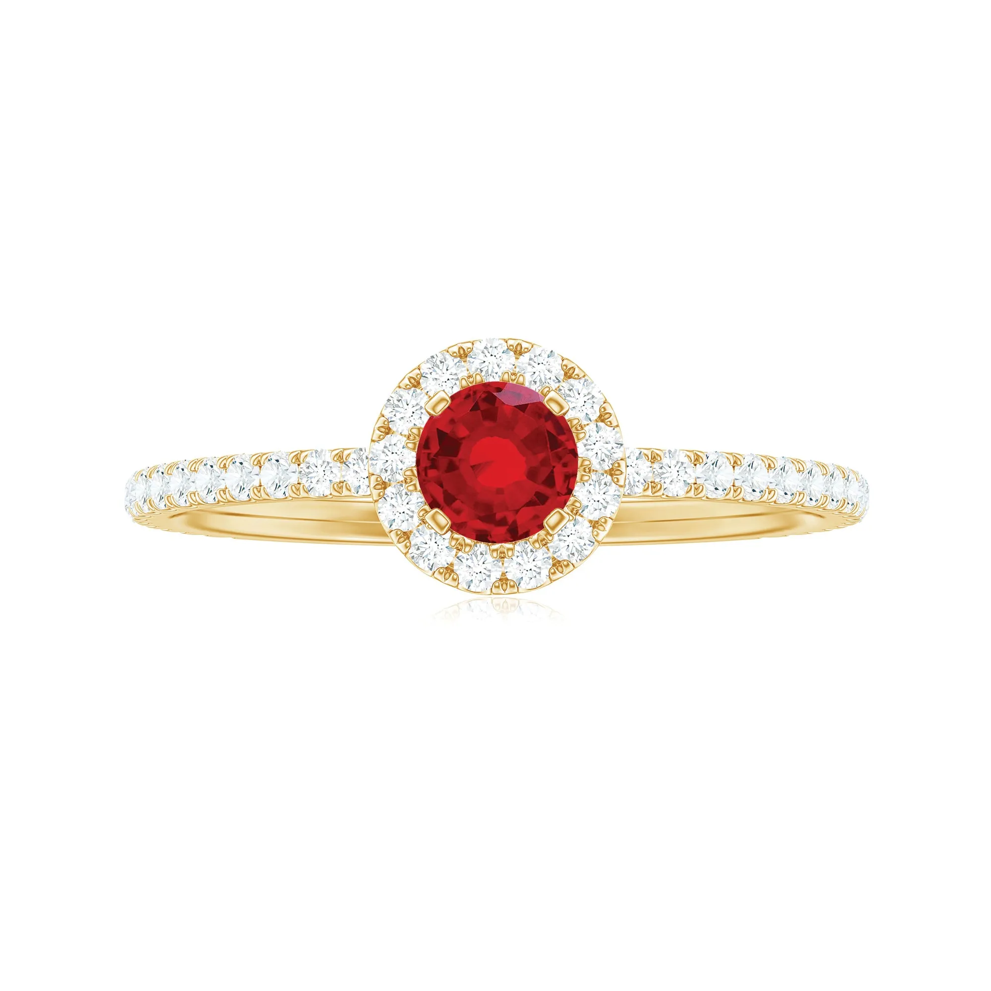 Minimal Lab Grown Ruby Engagement Ring with Diamond Accent