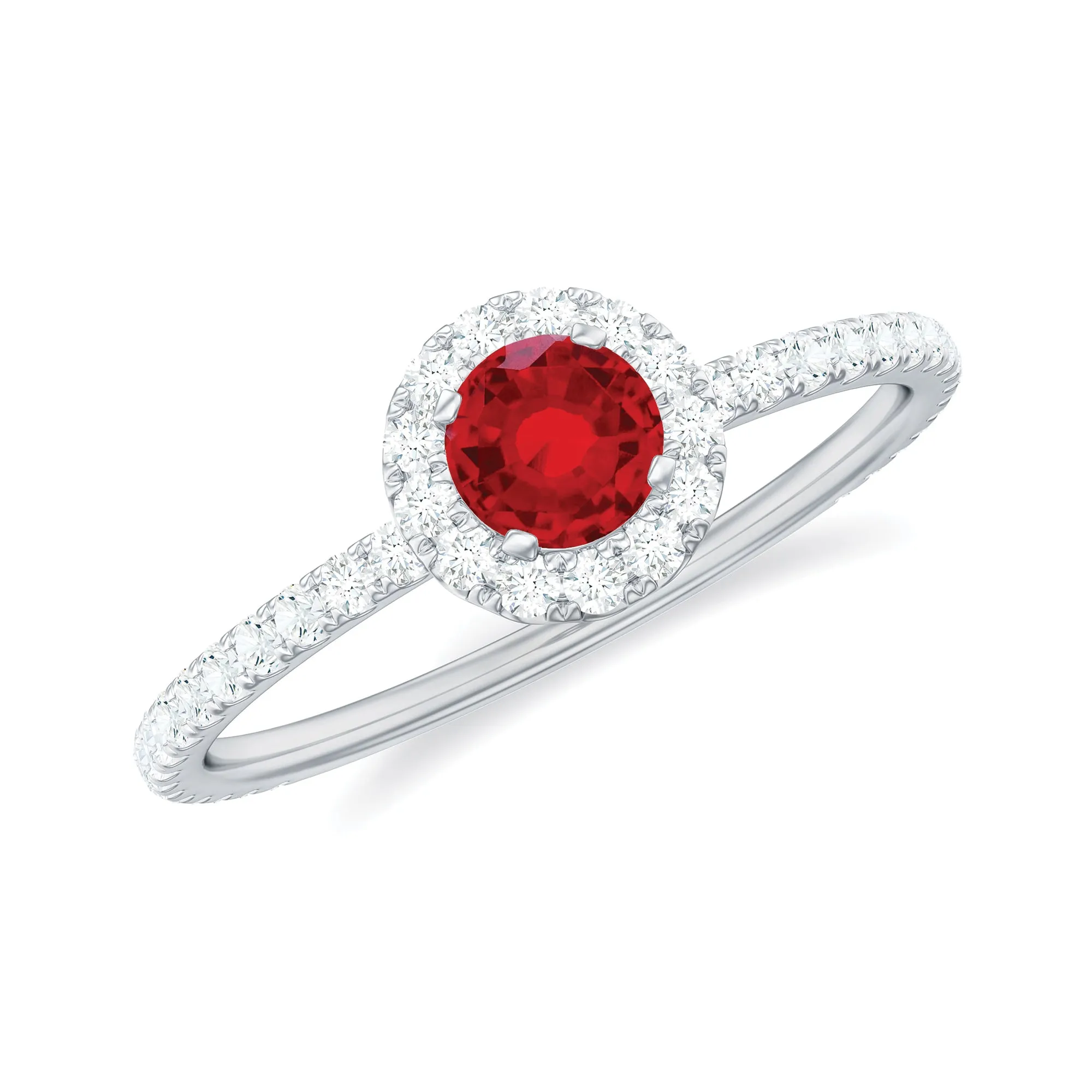 Minimal Lab Grown Ruby Engagement Ring with Diamond Accent