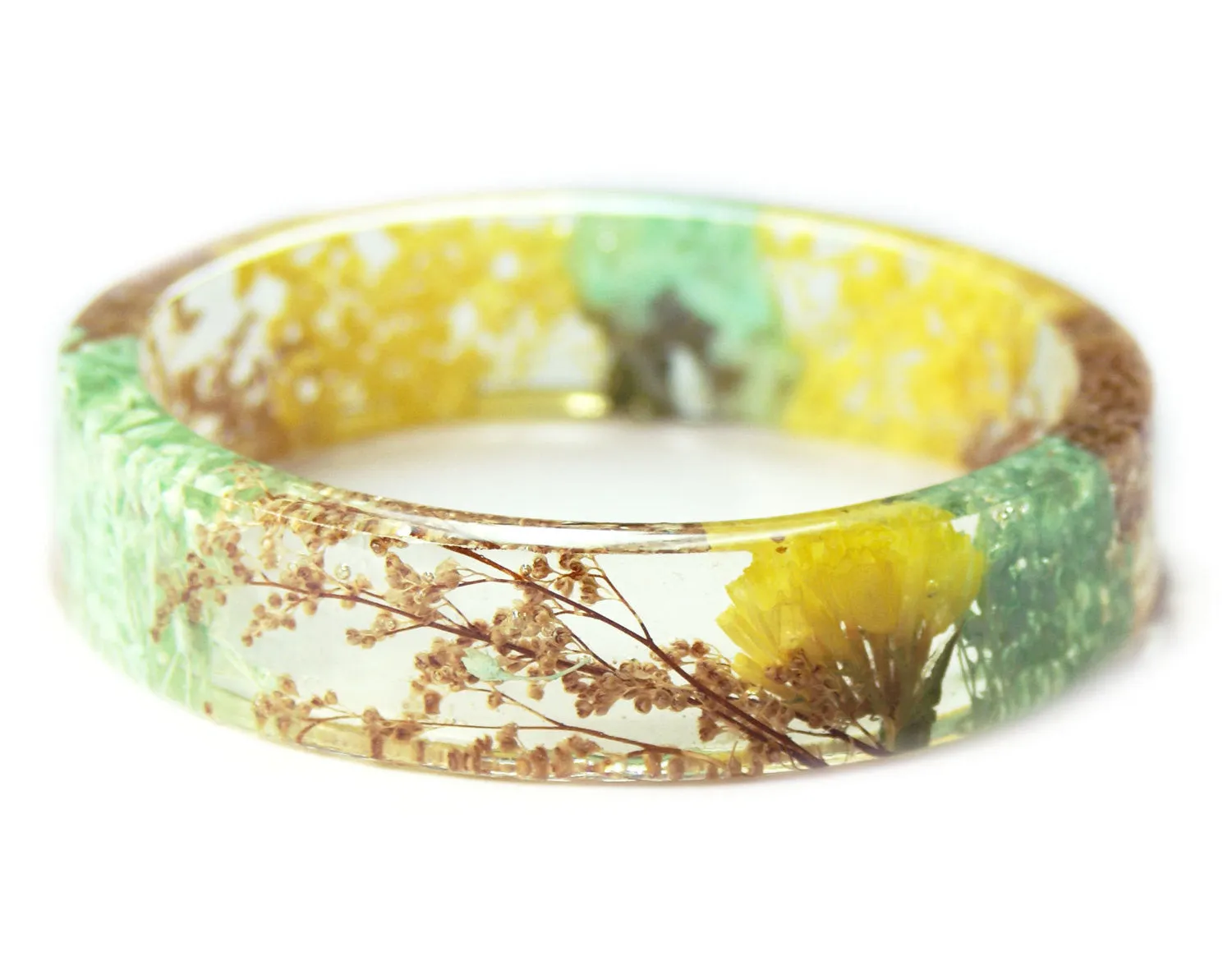 Mint Green and Yellow Flower Resin Bracelet