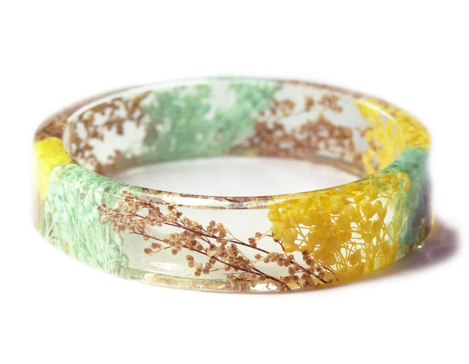 Mint Green and Yellow Flower Resin Bracelet