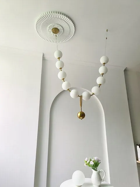 Modern White pvc Ball Pendant Lamp For Restaurant Hall Creative Necklace Chandelier Dining Room Kitchen Designer Lighting Led