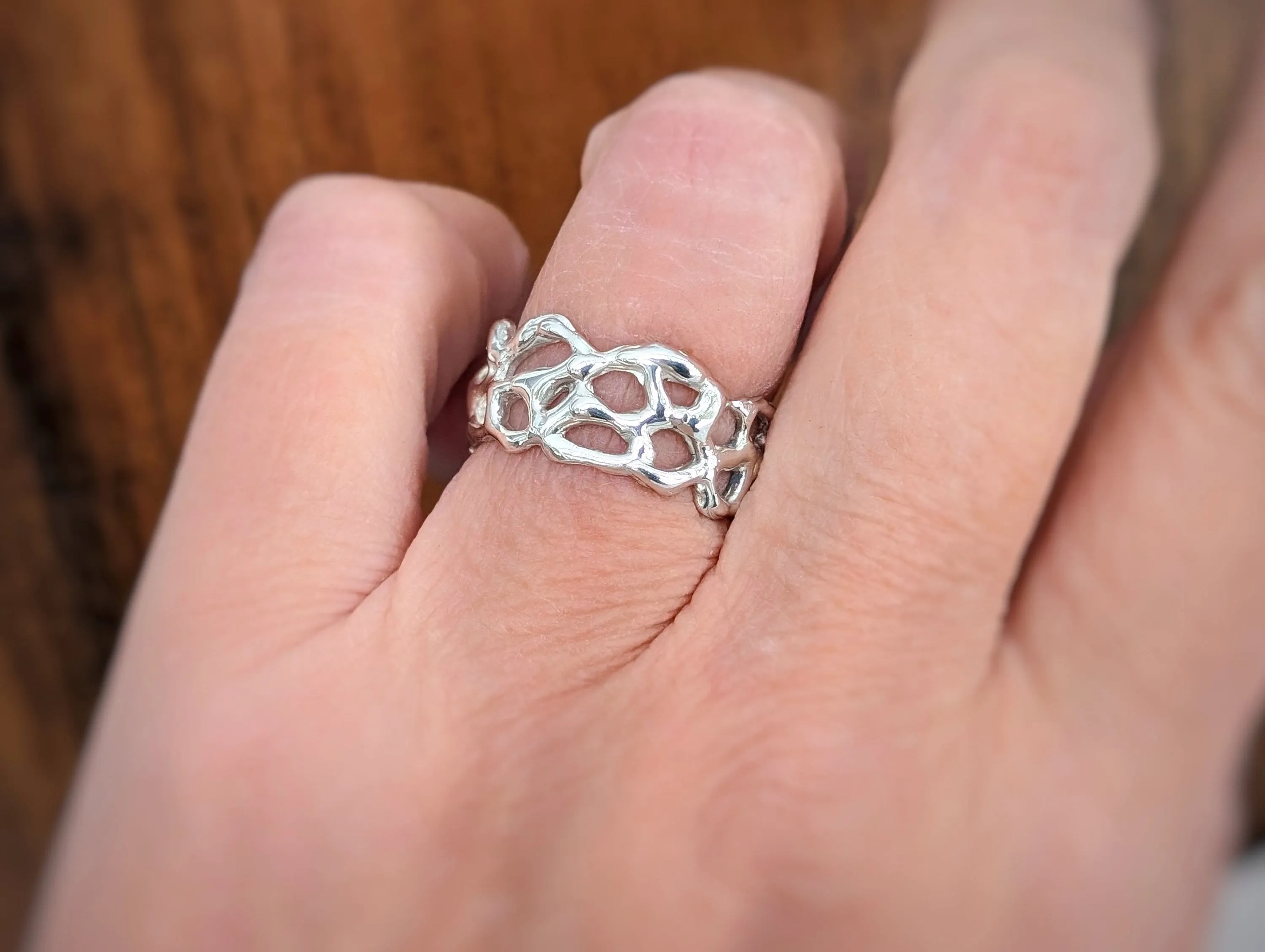 Molten Silver Honeycomb ring