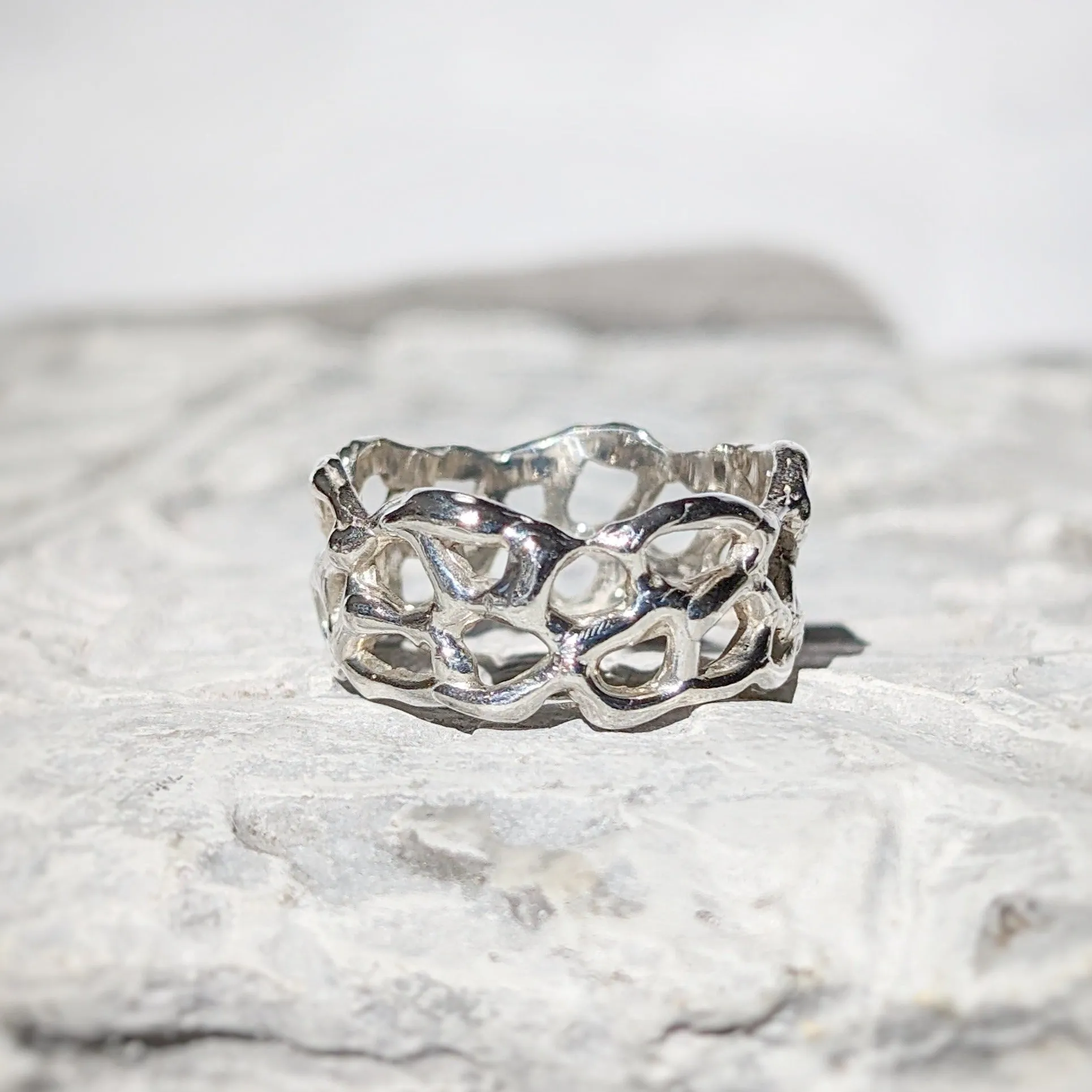 Molten Silver Honeycomb ring