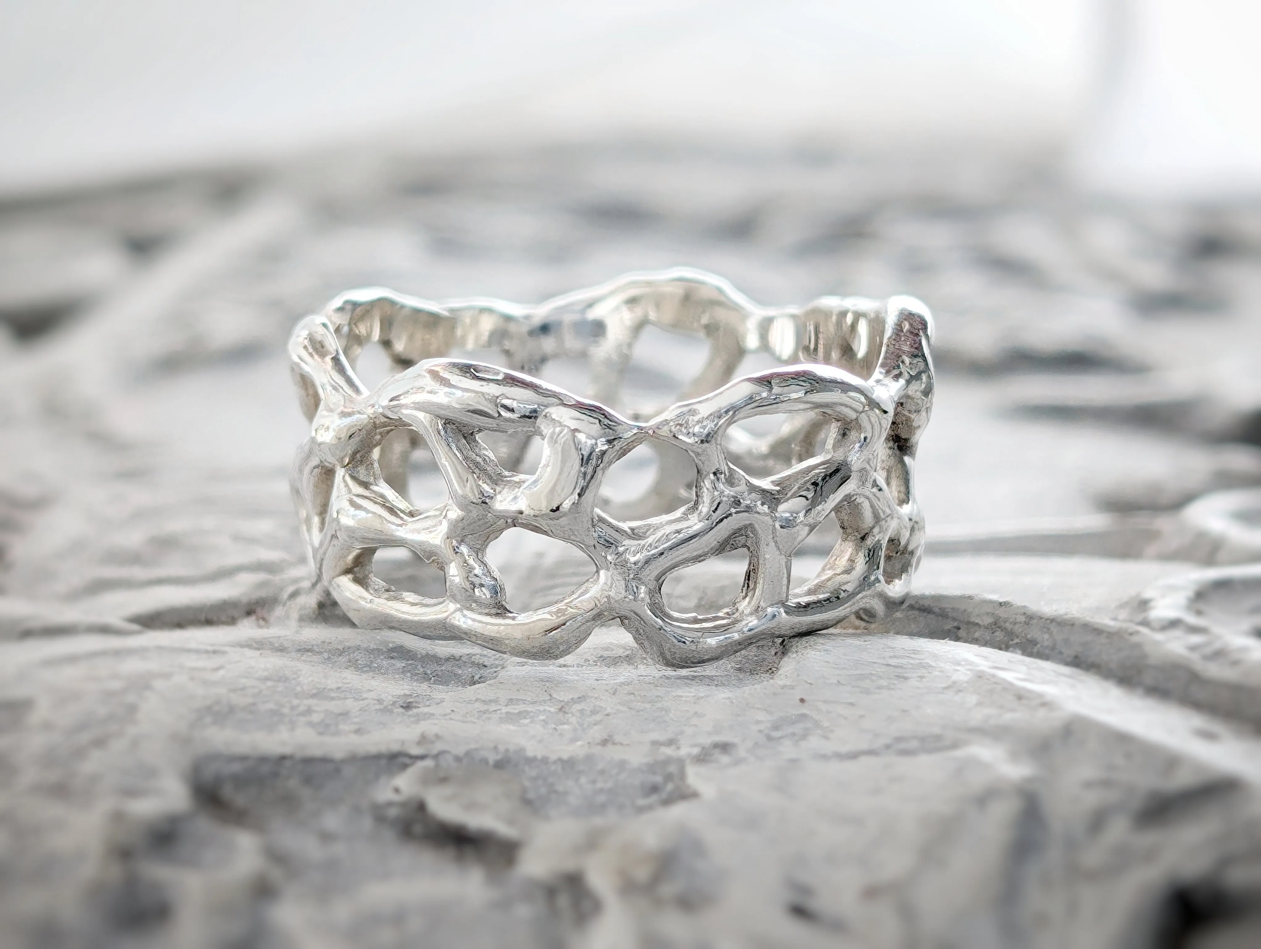 Molten Silver Honeycomb ring