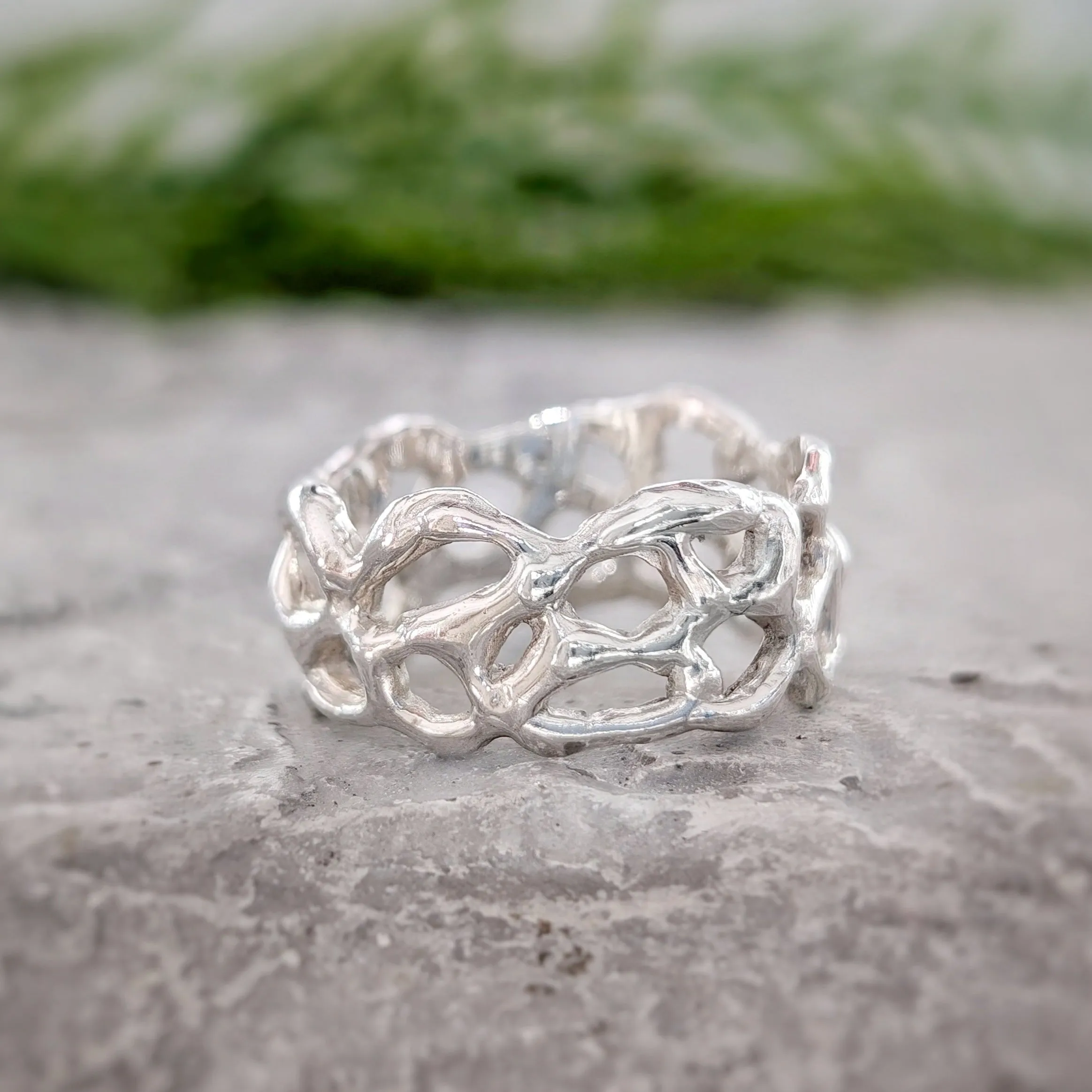 Molten Silver Honeycomb ring