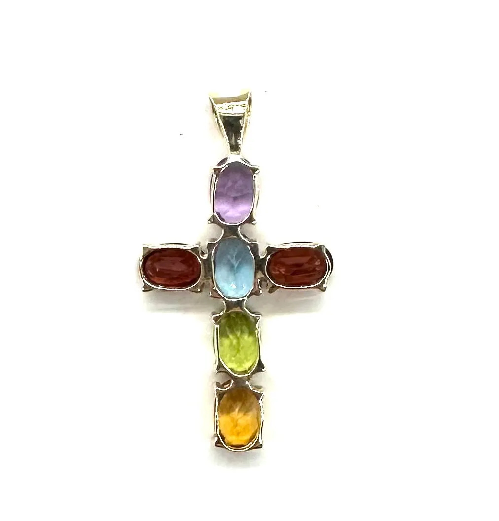 Multi Color Stone Cross Pendant