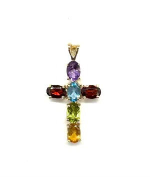 Multi Color Stone Cross Pendant