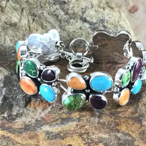 Multi-Stone Sterling Silver Link Bracelet by Lyle Piasso