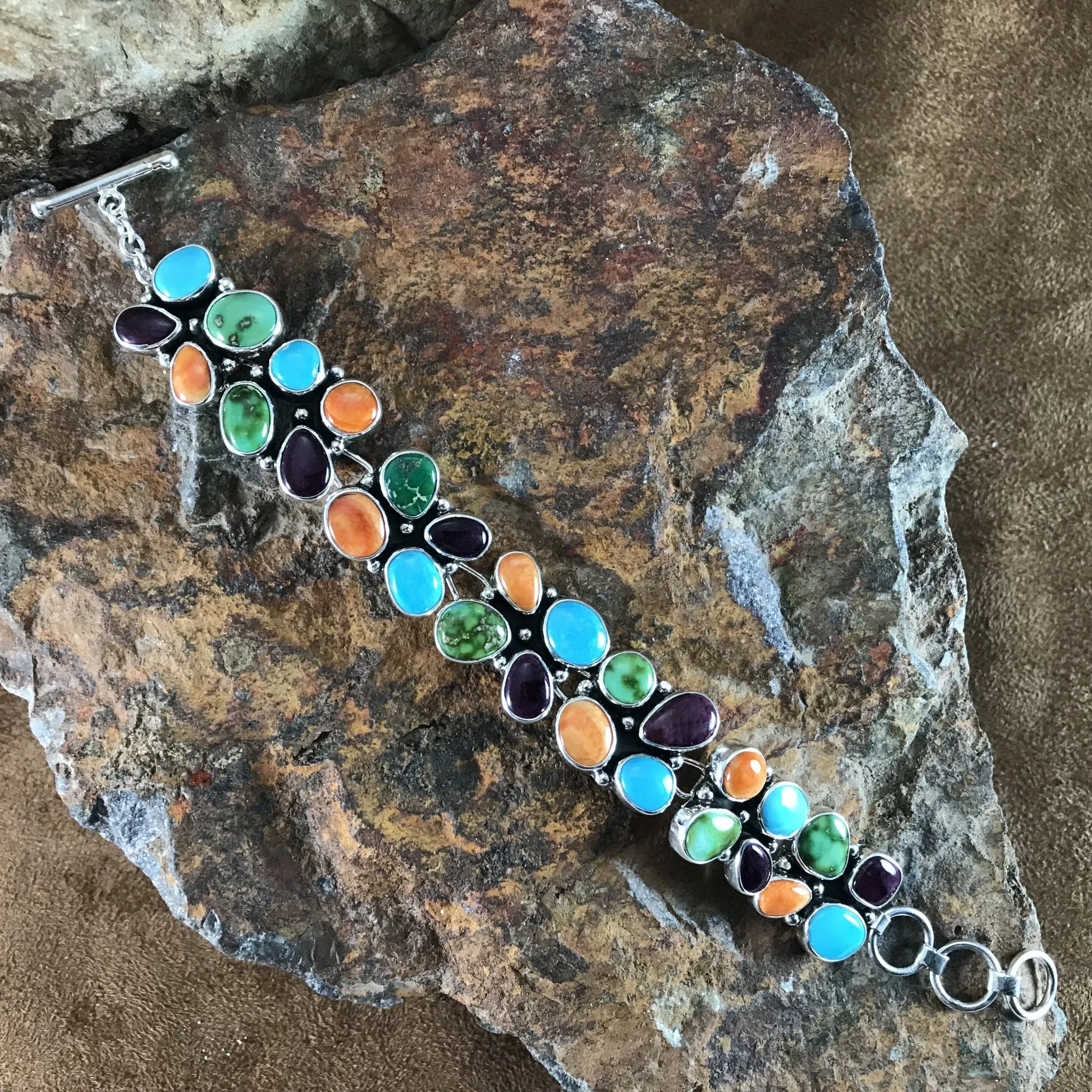 Multi-Stone Sterling Silver Link Bracelet by Lyle Piasso