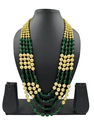 Multilayered Semi Precious Green Jade And Pearls Beads Necklace For Men And Women