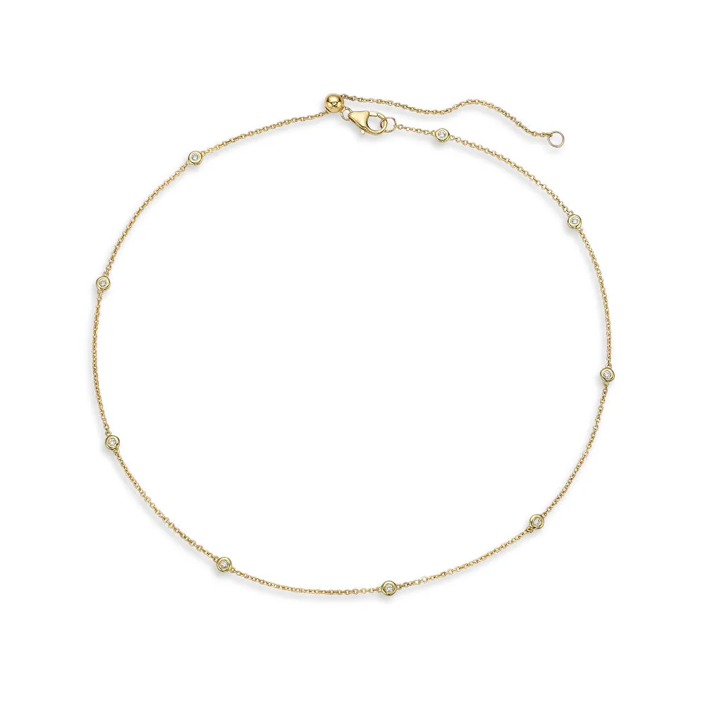 Multiway 9 Stone Diamond By The Yard Necklace / Double Wrap Bracelet (0.13 ct.) Bezel Set in 14K Gold