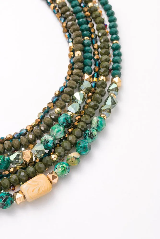 Nakamol Multirow Emerald Green Beaded Necklace