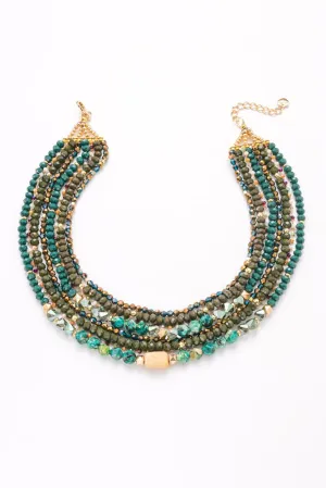 Nakamol Multirow Emerald Green Beaded Necklace