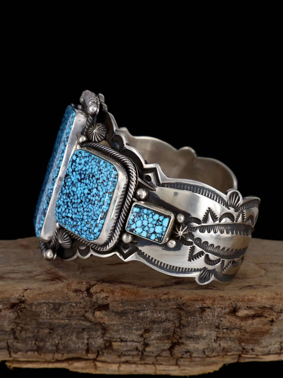 Native American Jewelry Kingman Black Web Turquoise Cuff Bracelet