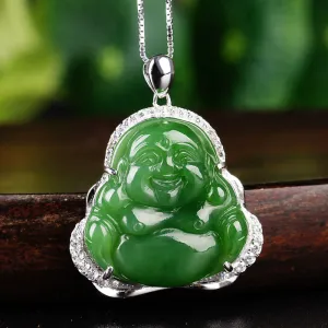 Natural Jade Buddha Pendant Nephrite Silver Zircon Pendant ZPT196