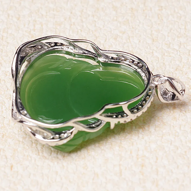 Natural Jade Buddha Pendant Nephrite Silver Zircon Pendant ZPT196