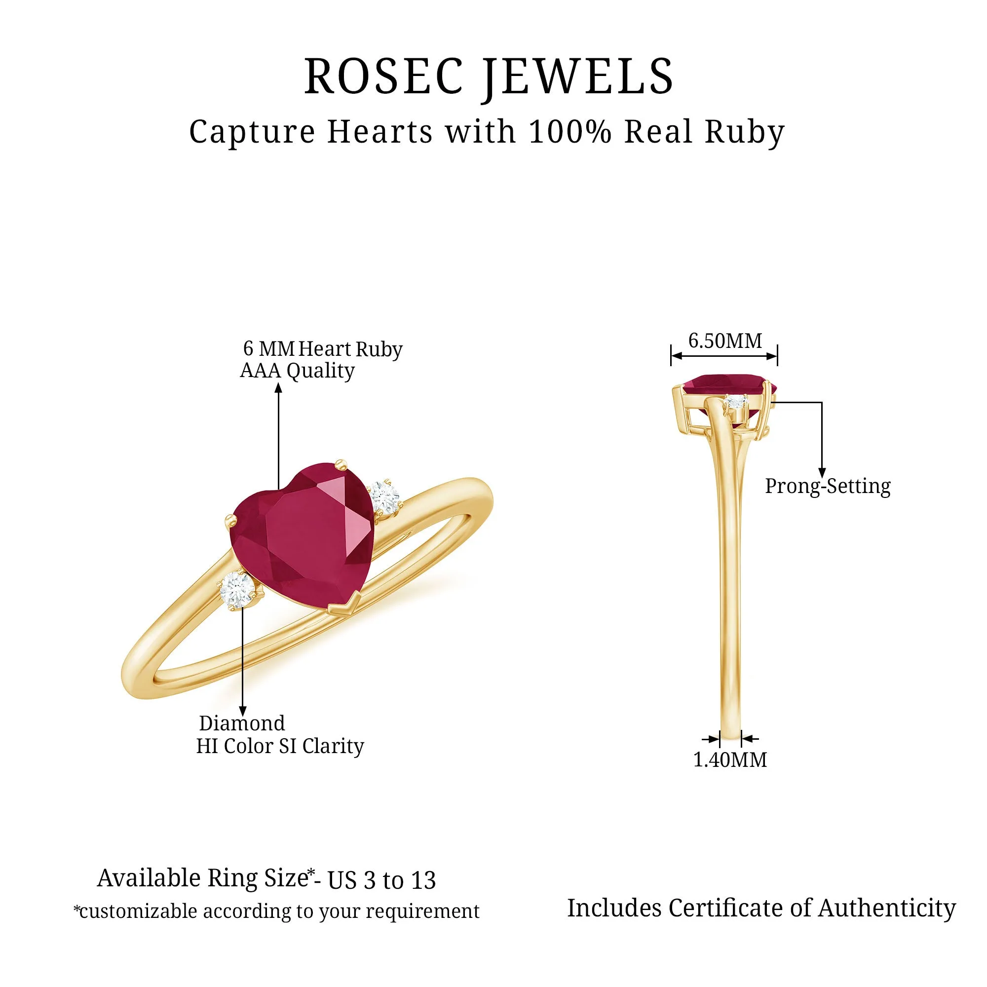 Natural Ruby Heart Solitaire Promise Ring with Diamond