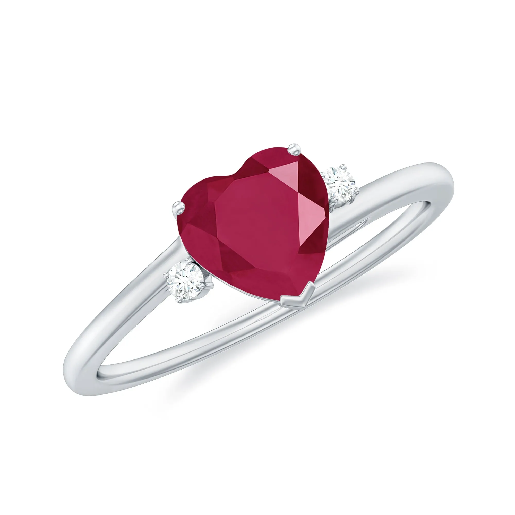 Natural Ruby Heart Solitaire Promise Ring with Diamond