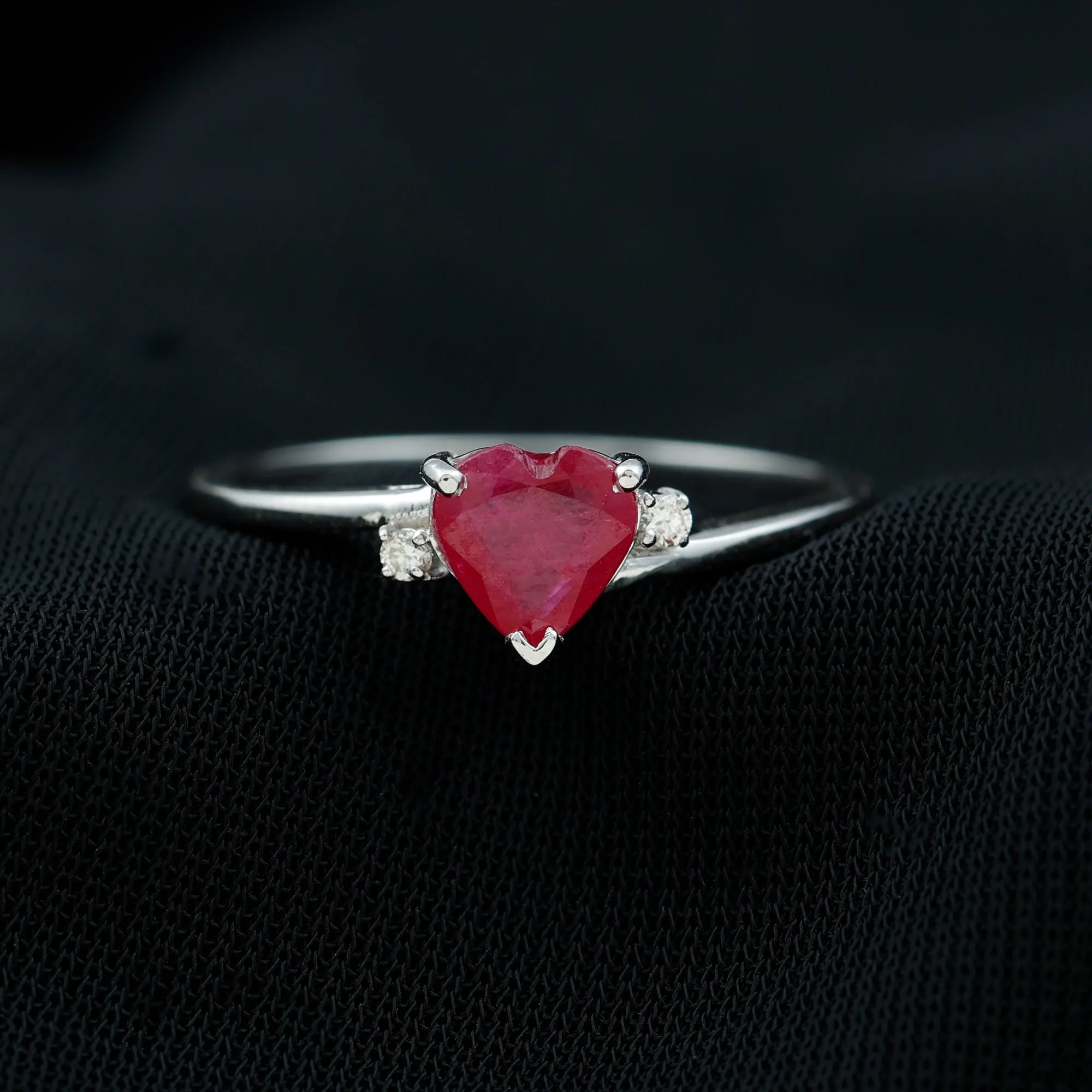 Natural Ruby Heart Solitaire Promise Ring with Diamond