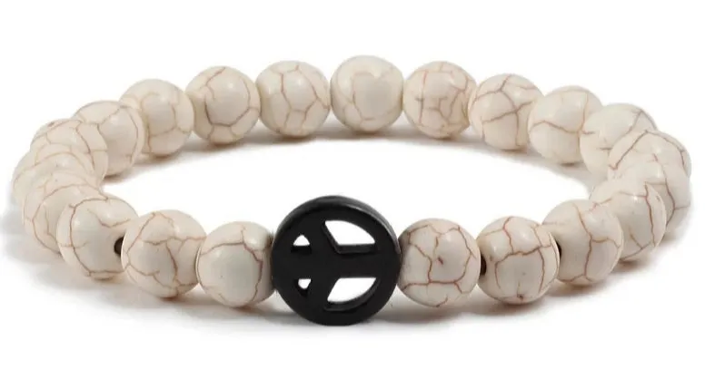 Natural Stone Peace Sign Bracelet (3) Colors