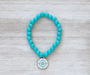 Nautical Rose Teal Beaded Bracelet | Beach Jewelry