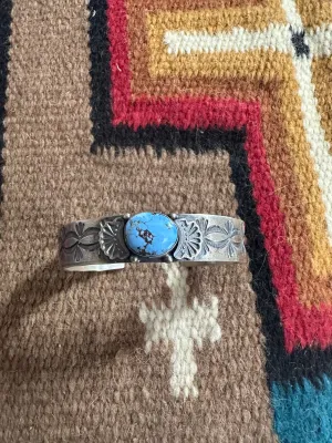 Navajo Golden Hill Turquoise & Sterling Silver Cuff Bracelet Signed S.Tso