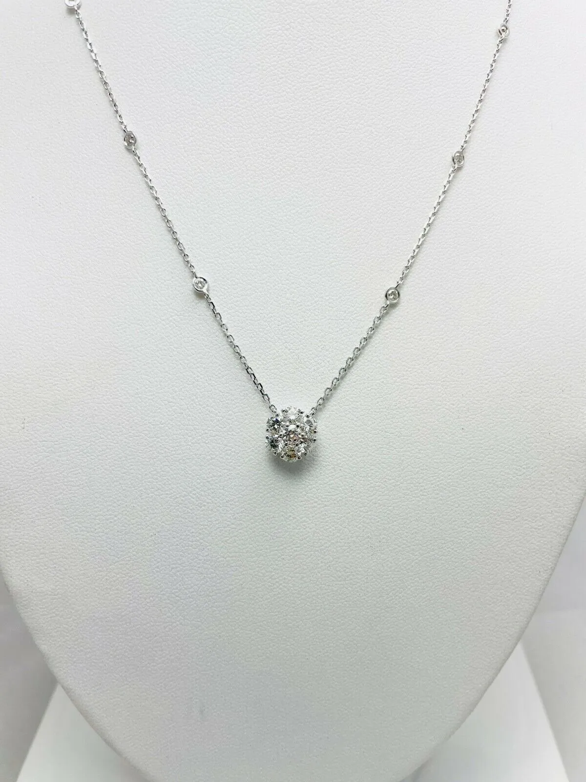 New! 16" 1.39ctw Natural Diamond 14k White Gold Station Necklace