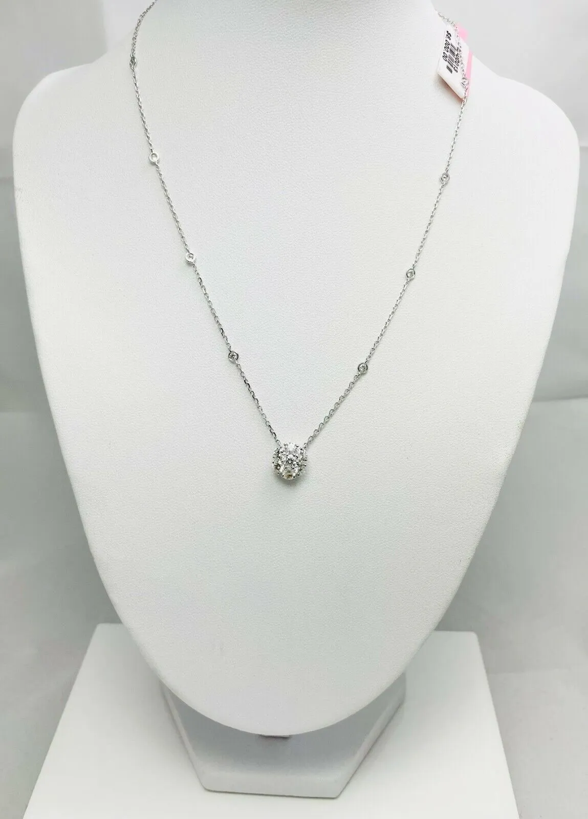 New! 16" 1.39ctw Natural Diamond 14k White Gold Station Necklace