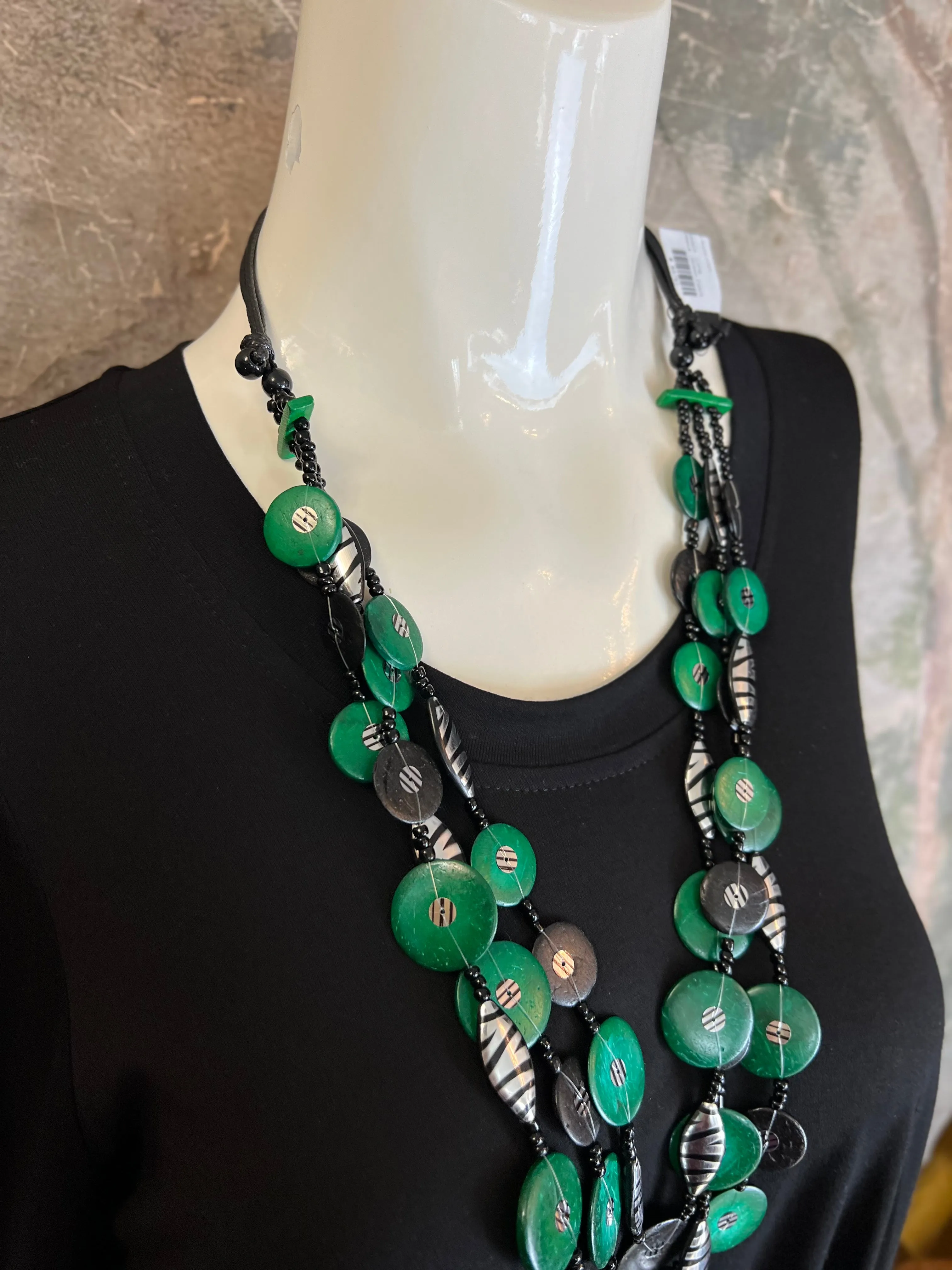 NT367A Multi Strand Necklace-Green